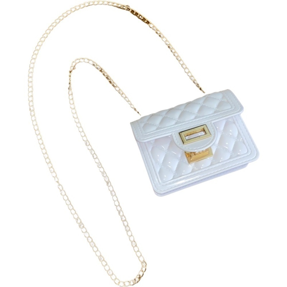 WHITE Quilted Twist Lock Flap Square Bag, Chain Strap Crossbody Bag XS